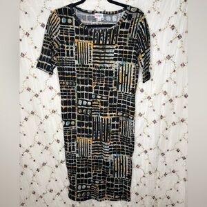 LuLaRoe Black and Gold Abstract Midi Dress